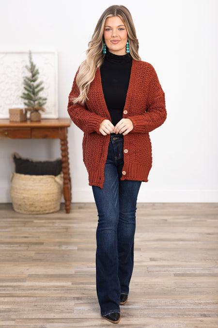 Rust Chunky Knit Cardigan