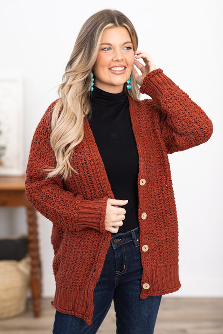 Rust Chunky Knit Cardigan