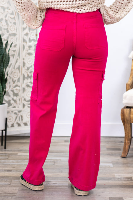 Risen Fuchsia High Rise Cargo Wide Leg Pants