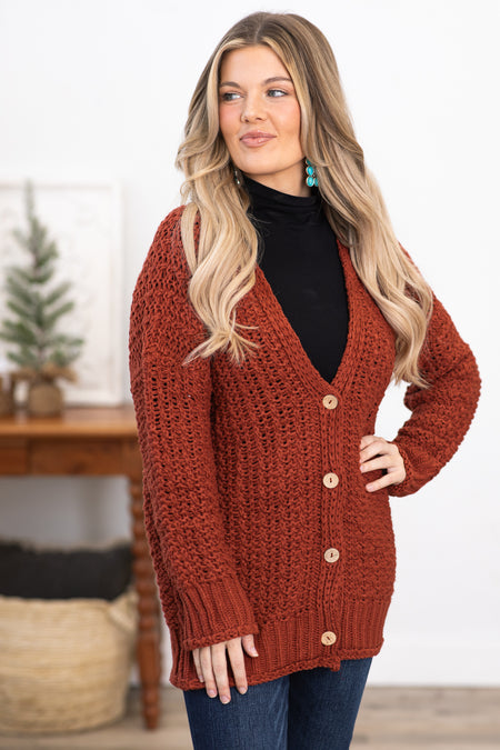 Rust Chunky Knit Cardigan