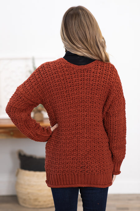 Rust Chunky Knit Cardigan