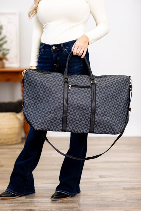 Black and Grey Geometric Print Weekender Bag