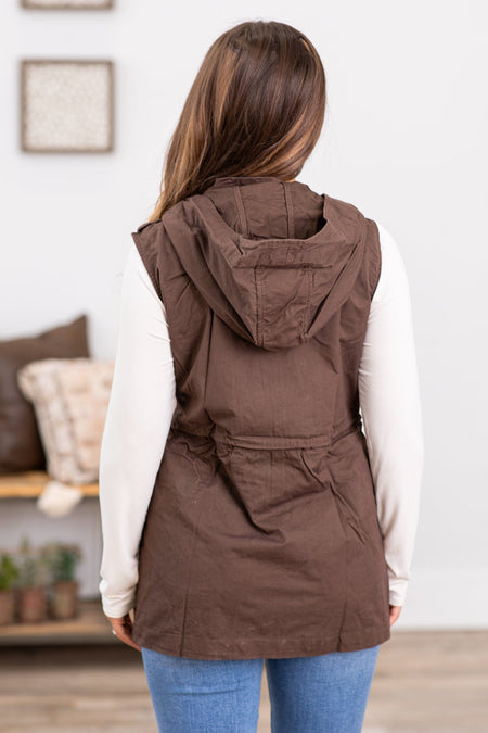 Brown Military Vest With Hood - Filly Flair