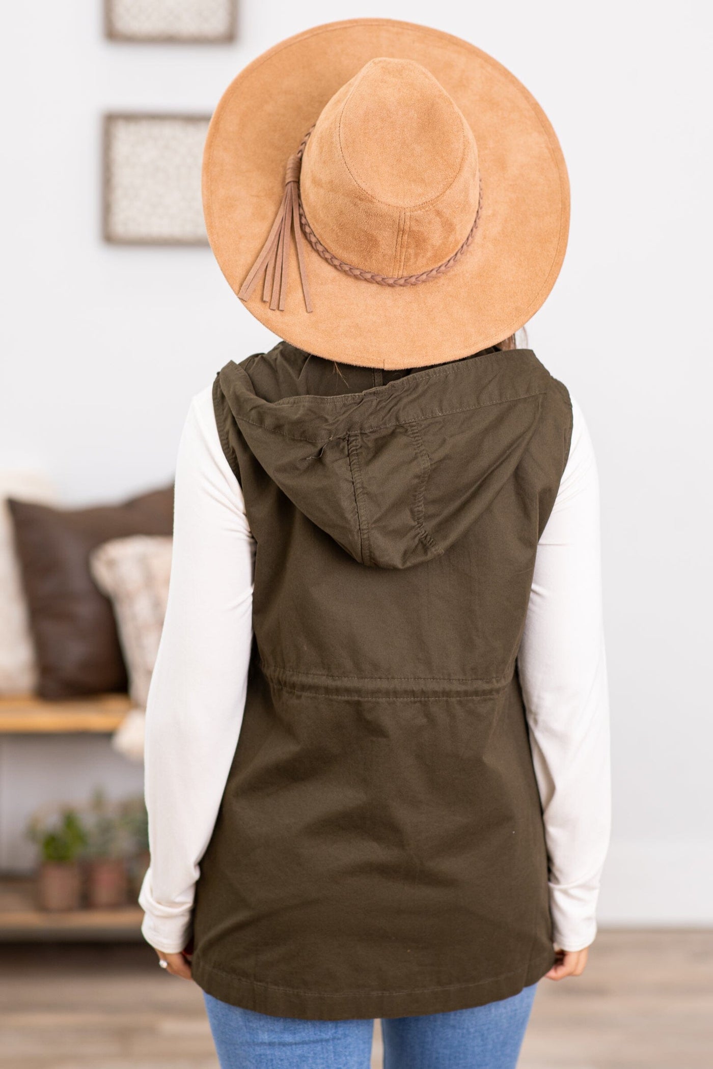 Olive Military Vest With Hood - Filly Flair