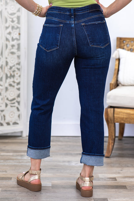 Risen Cross Over Waist Straight Leg Jeans