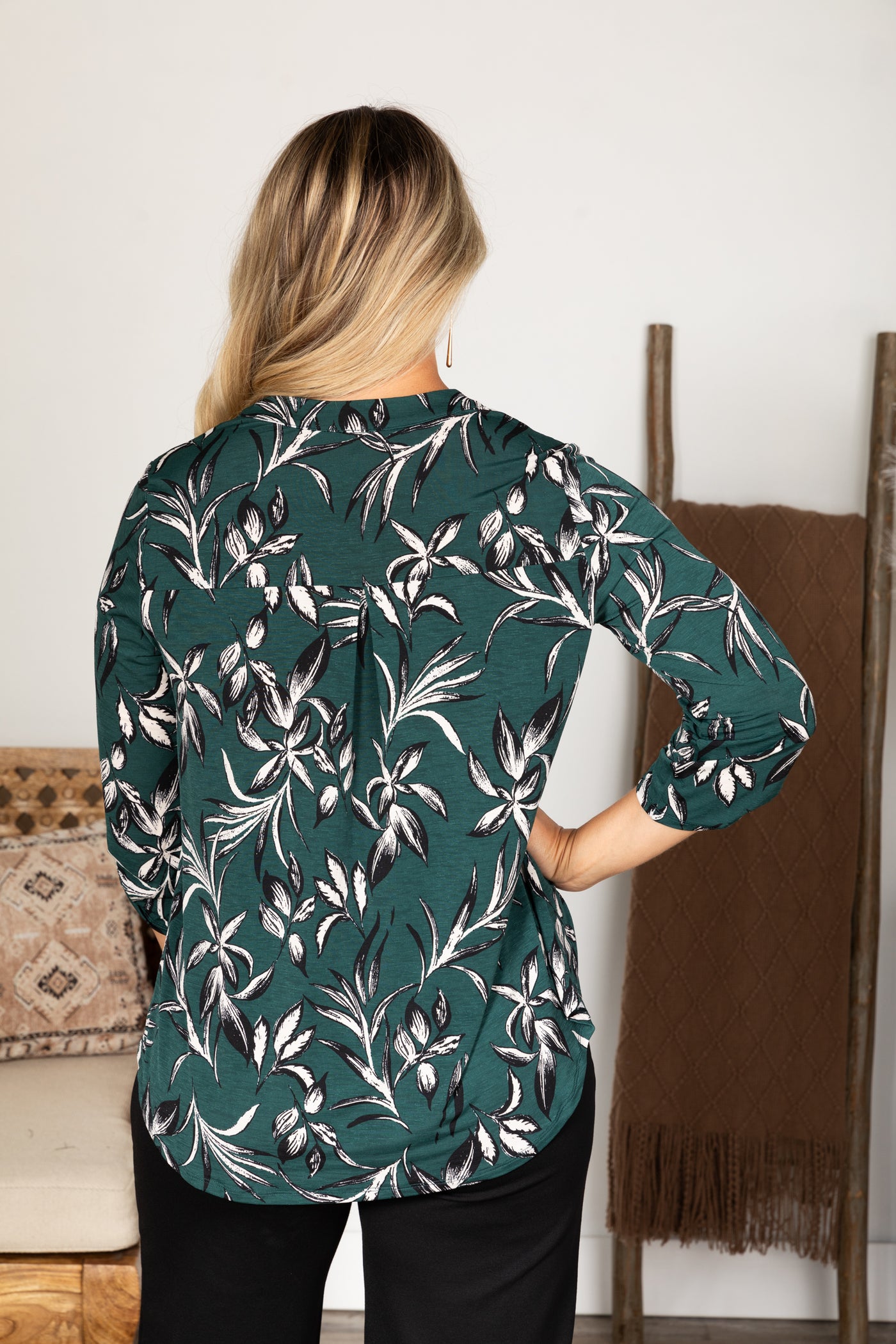 Emerald Green Printed Wrinkle Free Lizzy Top