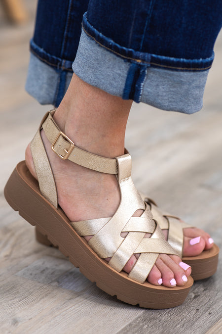 Metallic Gold Platform Ankle Strap Sandal