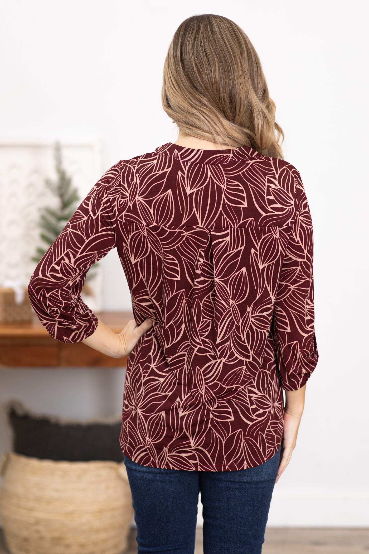 Maroon Floral Wrinkle Free Lizzy Top