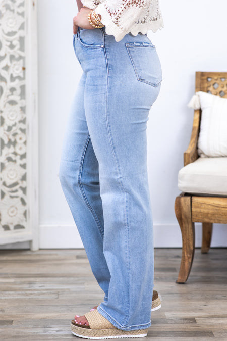 Risen Light Wash High Rise Straight Leg Jeans