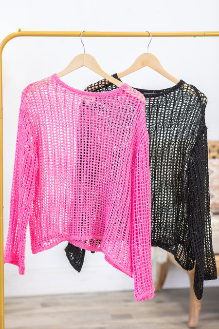 Drop Shoulder Fishnet Top With Sequins