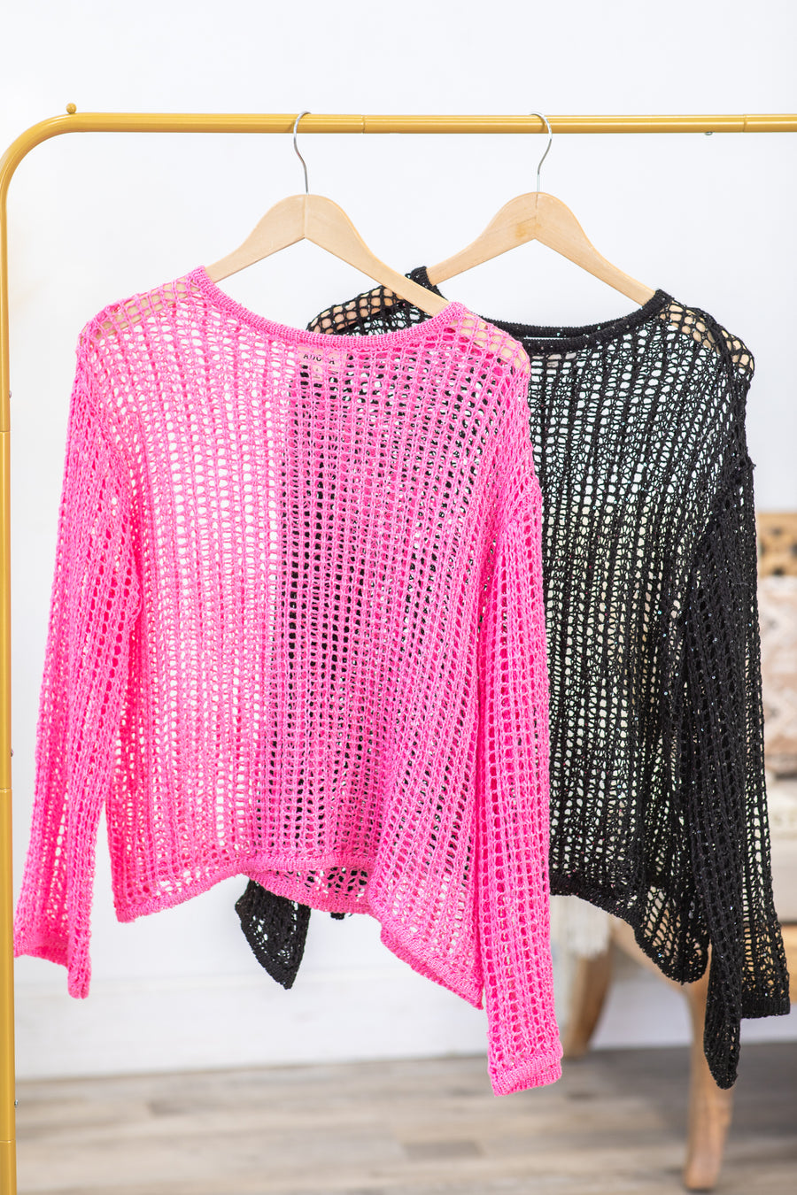 Drop Shoulder Fishnet Top With Sequins