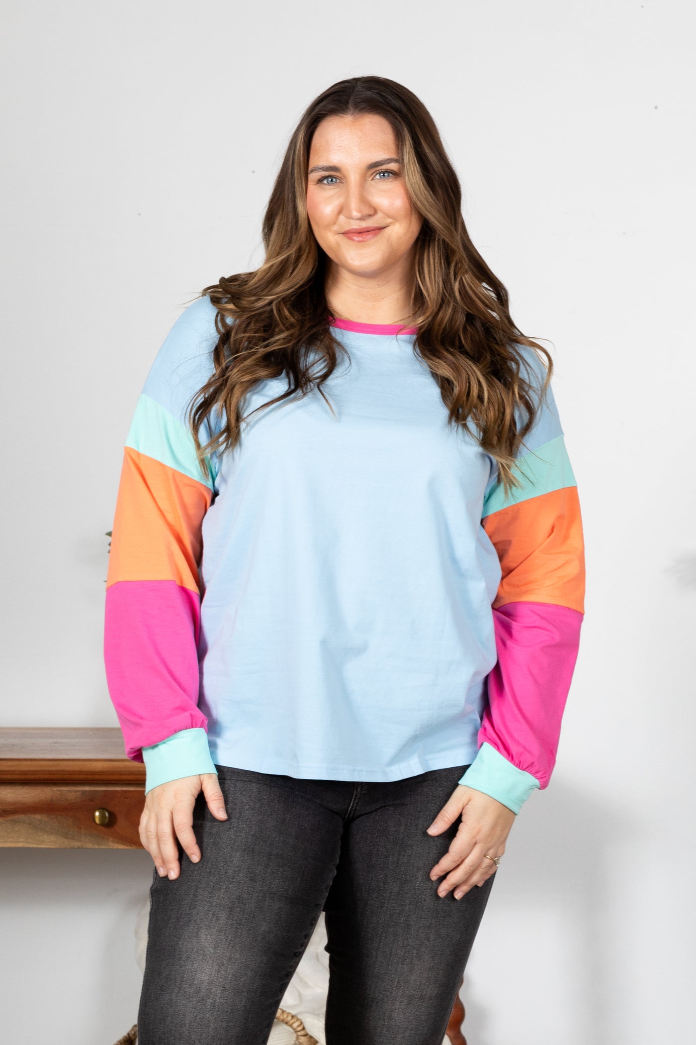 Colorblock Long Sleeve Relaxed Fit Top