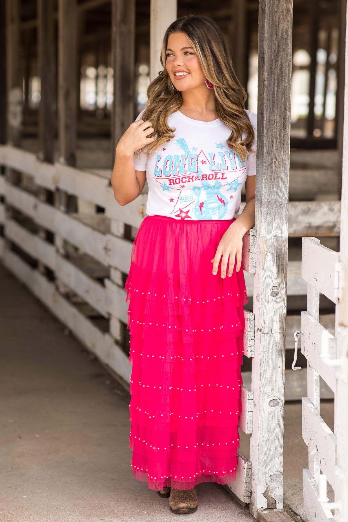 Hot pink clearance tulle midi skirt