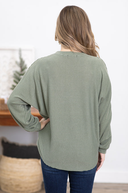 Green Horizontal Ribbed Dolman Sleeve Top