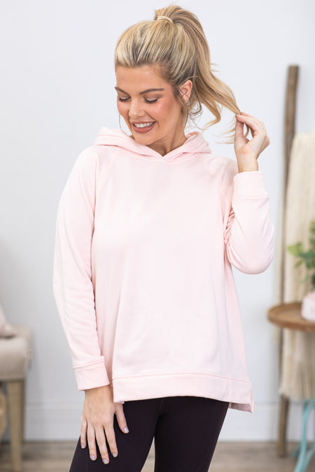 Blush Pullover Hoodie With Side Zipper