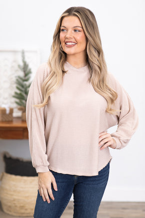 Oatmeal Horizontal Ribbed Dolman Sleeve Top