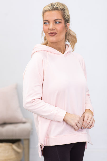 Blush Pullover Hoodie With Side Zipper