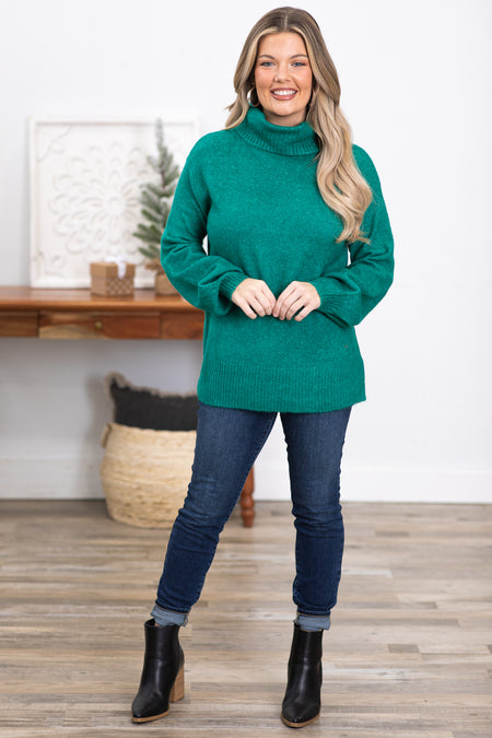 Emerald Balloon Sleeve Turtleneck Sweater