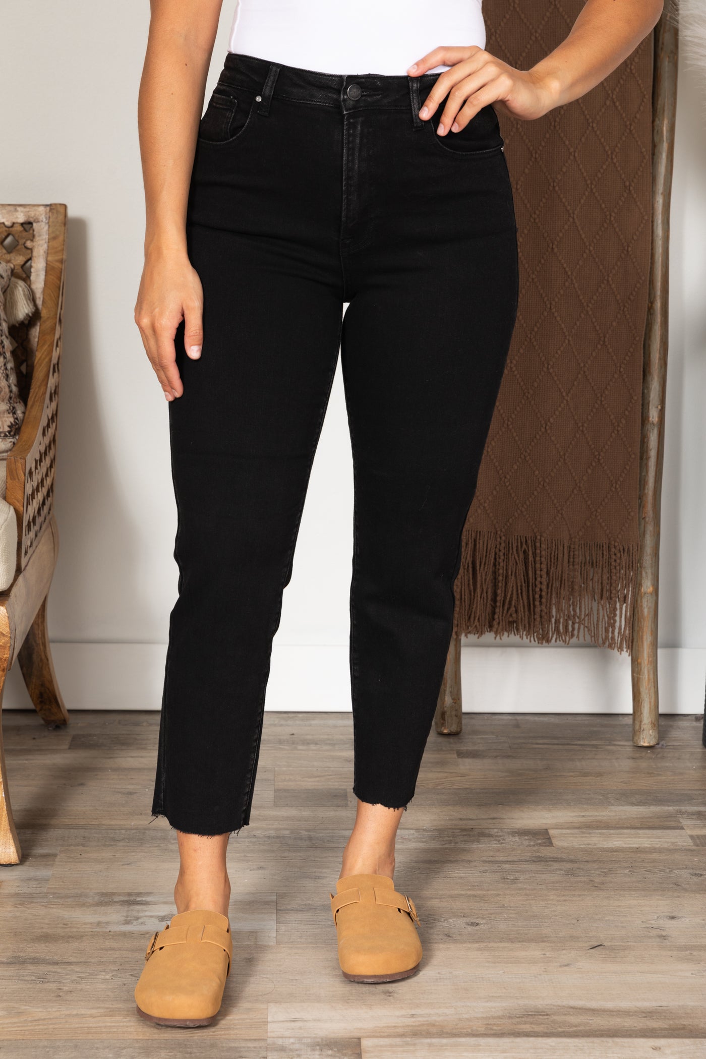 Black Washed High Rise Mom Fit Jeans