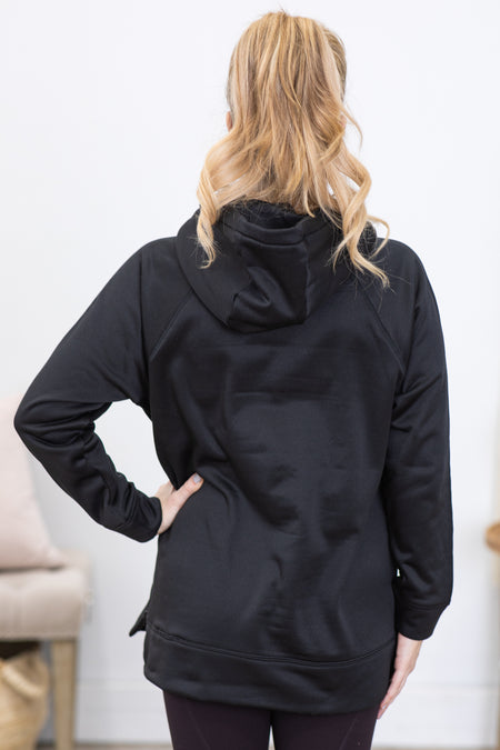 Black Pullover Hoodie With Side Zipper