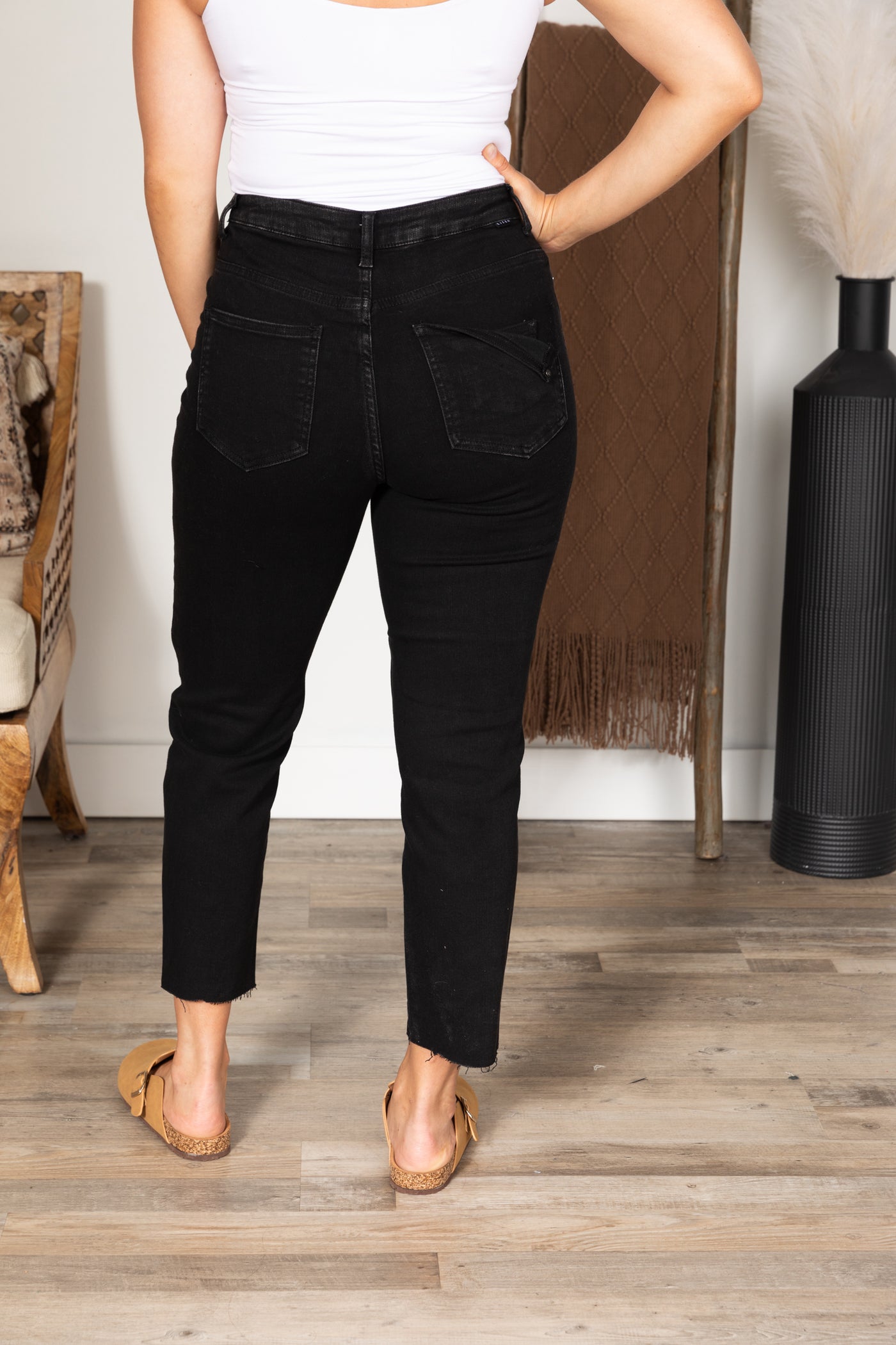 Black Washed High Rise Mom Fit Jeans