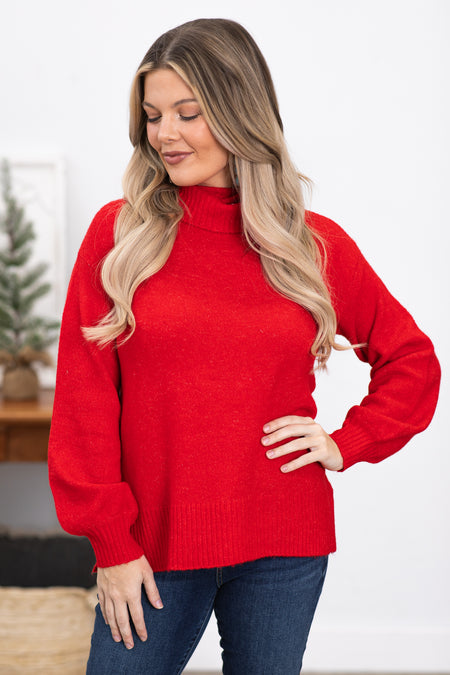 Red Balloon Sleeve Turtleneck Sweater