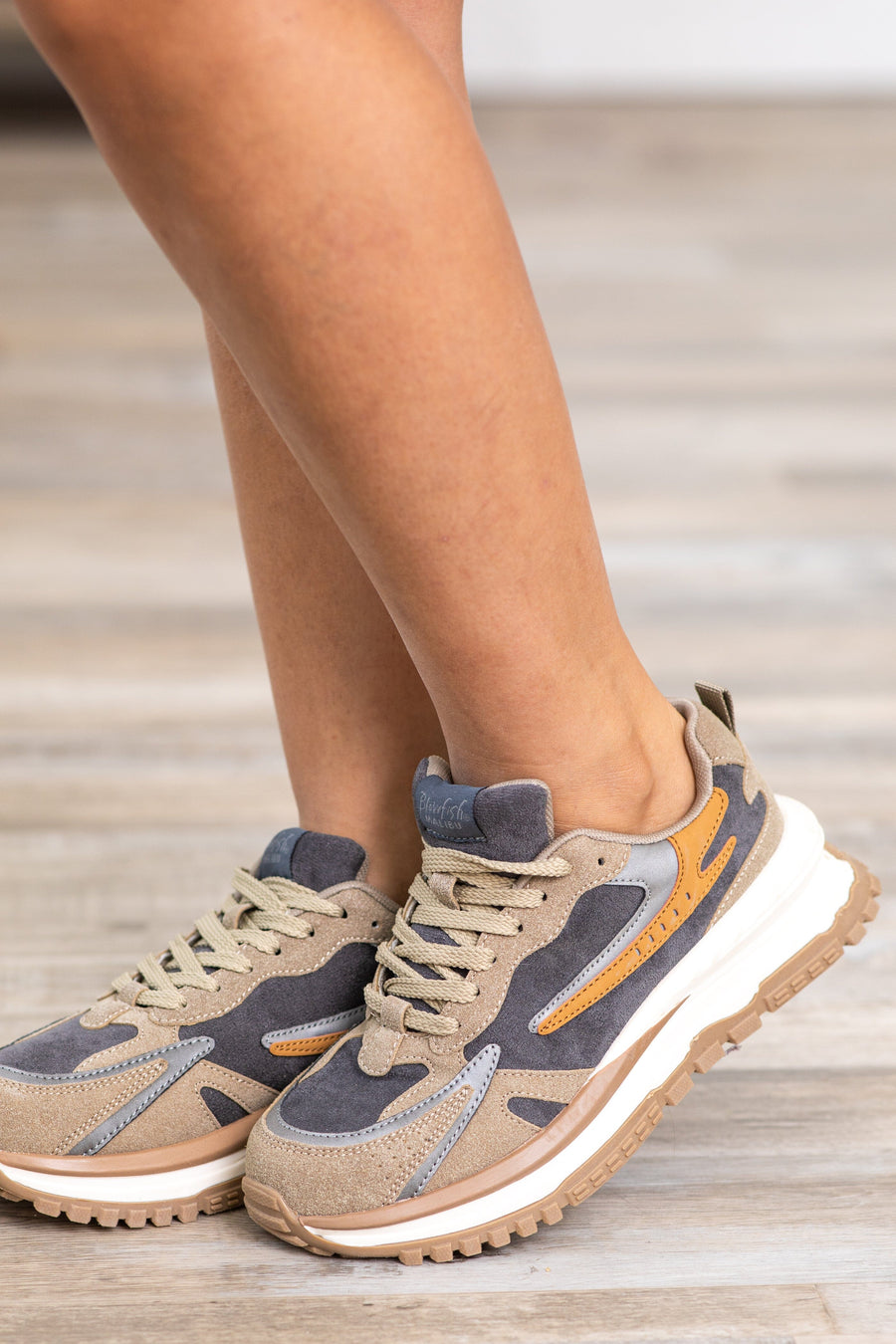 Taupe and Grey Colorblock Platform Sneakers - Filly Flair