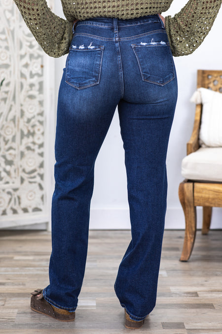 Risen Dark Wash High Rise Straight Jeans