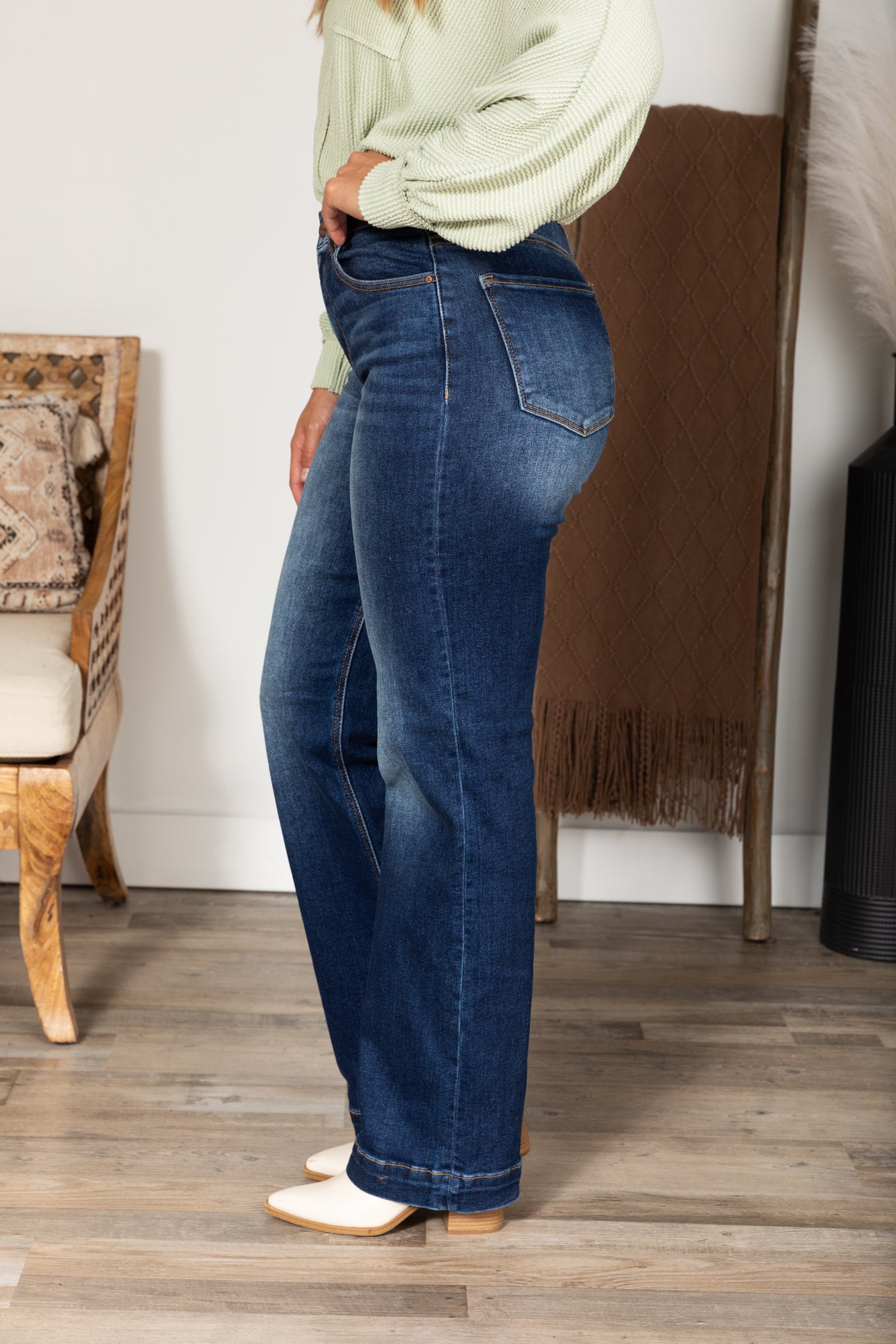 Risen Dark Wash High Rise Straight Leg Jeans