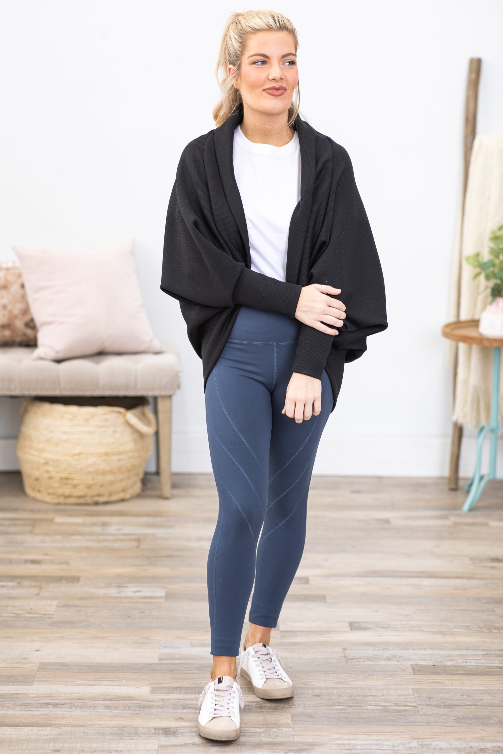 Dusty Blue Wide Waistband Moto Leggings · Filly Flair