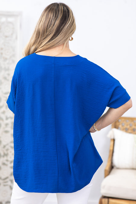 Navy V-Neck Dolman Sleeve Airflow Top