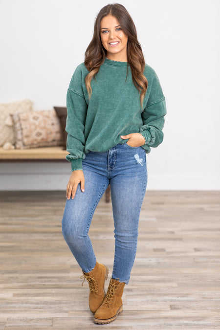 Emerald Green Washed Fleece Sweatshirt