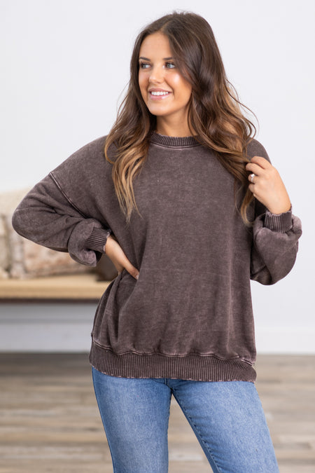 Brown Washed Fleece Sweatshirt