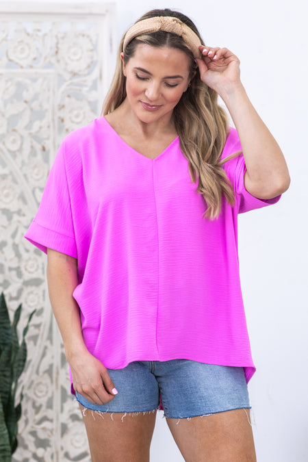 Light Orchid V-Neck Dolman Sleeve Airflow Top