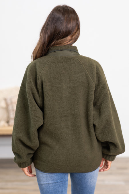 Olive Snap Front Fleece Jacket