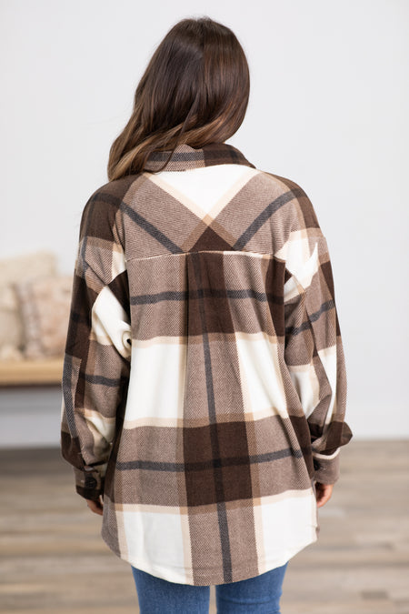 Brown and Off White Plaid Shacket