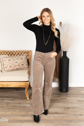 Mica Mocha Corduroy High Rise Wide Leg Pants