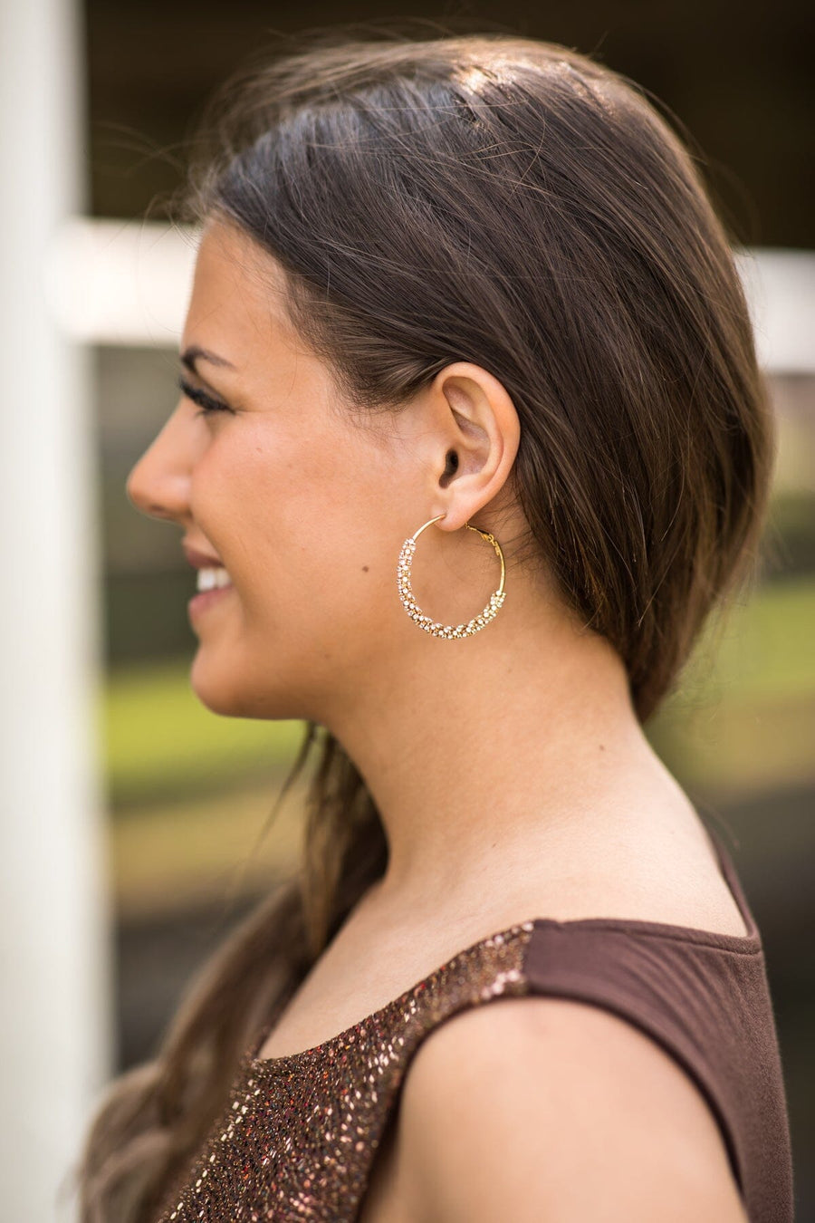 Gold Rhinestone Twisted Hoop Earrings - Filly Flair