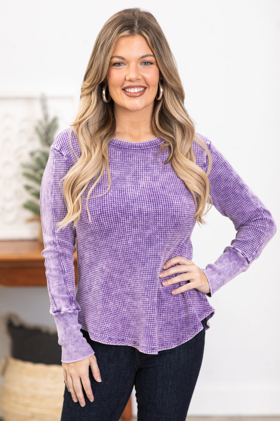 Purple Washed Baby Waffle Knit Top