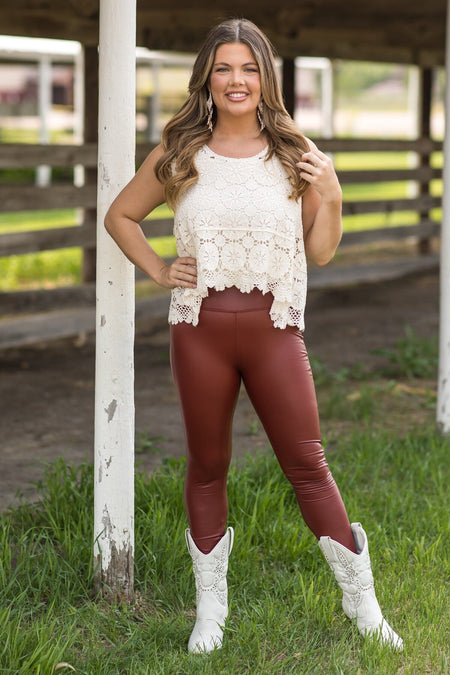 Beige Scalloped Hem Lace Tank - Filly Flair