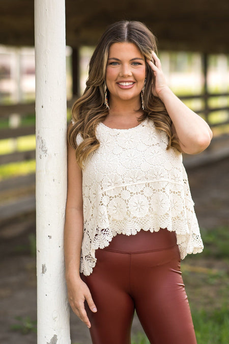 Beige Scalloped Hem Lace Tank - Filly Flair