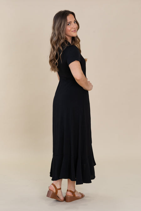 Solid Surplice Maxi Dresses With Short Sleeves