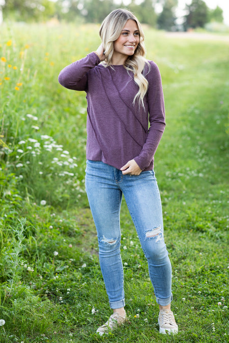 Plum Reverse Seam Long Sleeve Knit Top