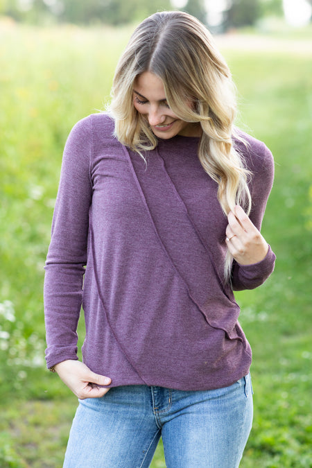 Plum Reverse Seam Long Sleeve Knit Top