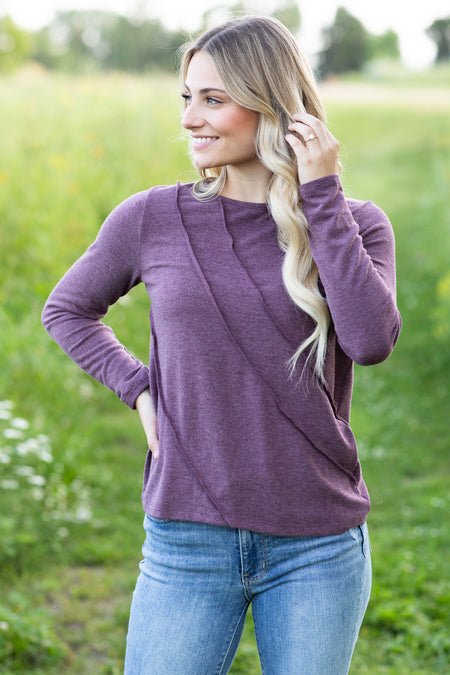 Plum Reverse Seam Long Sleeve Knit Top