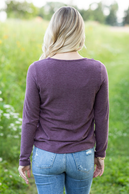 Plum Reverse Seam Long Sleeve Knit Top