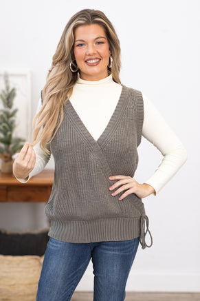 Grey Surplice Front Sweater Vest