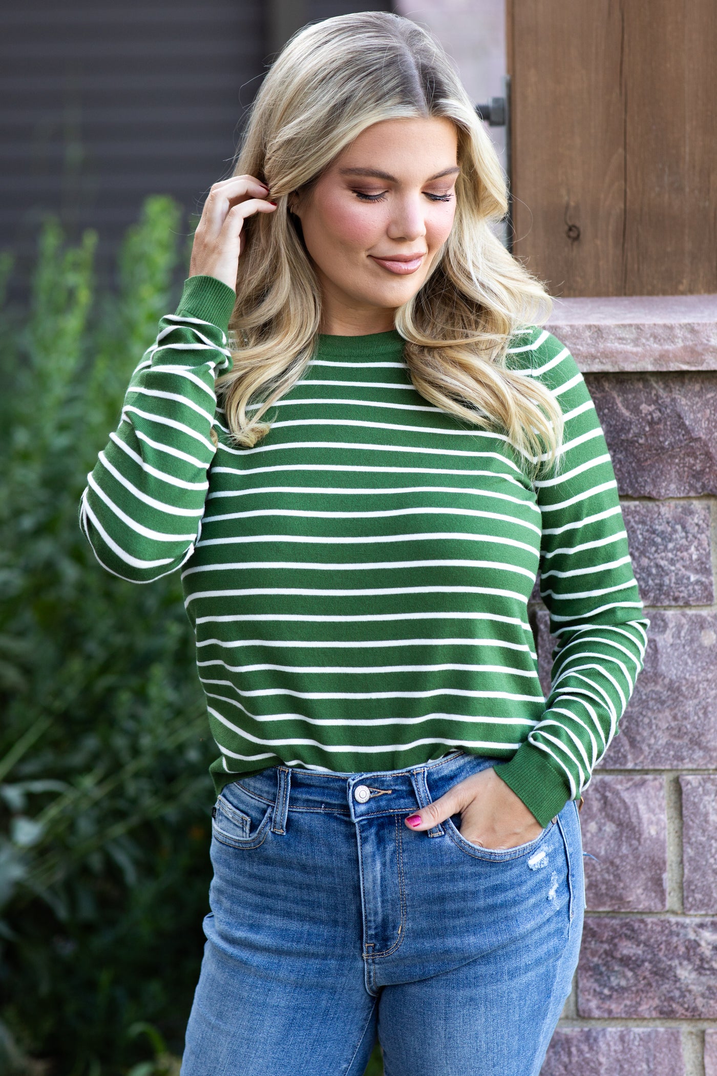 Green Striped Long Sleeve Sweater