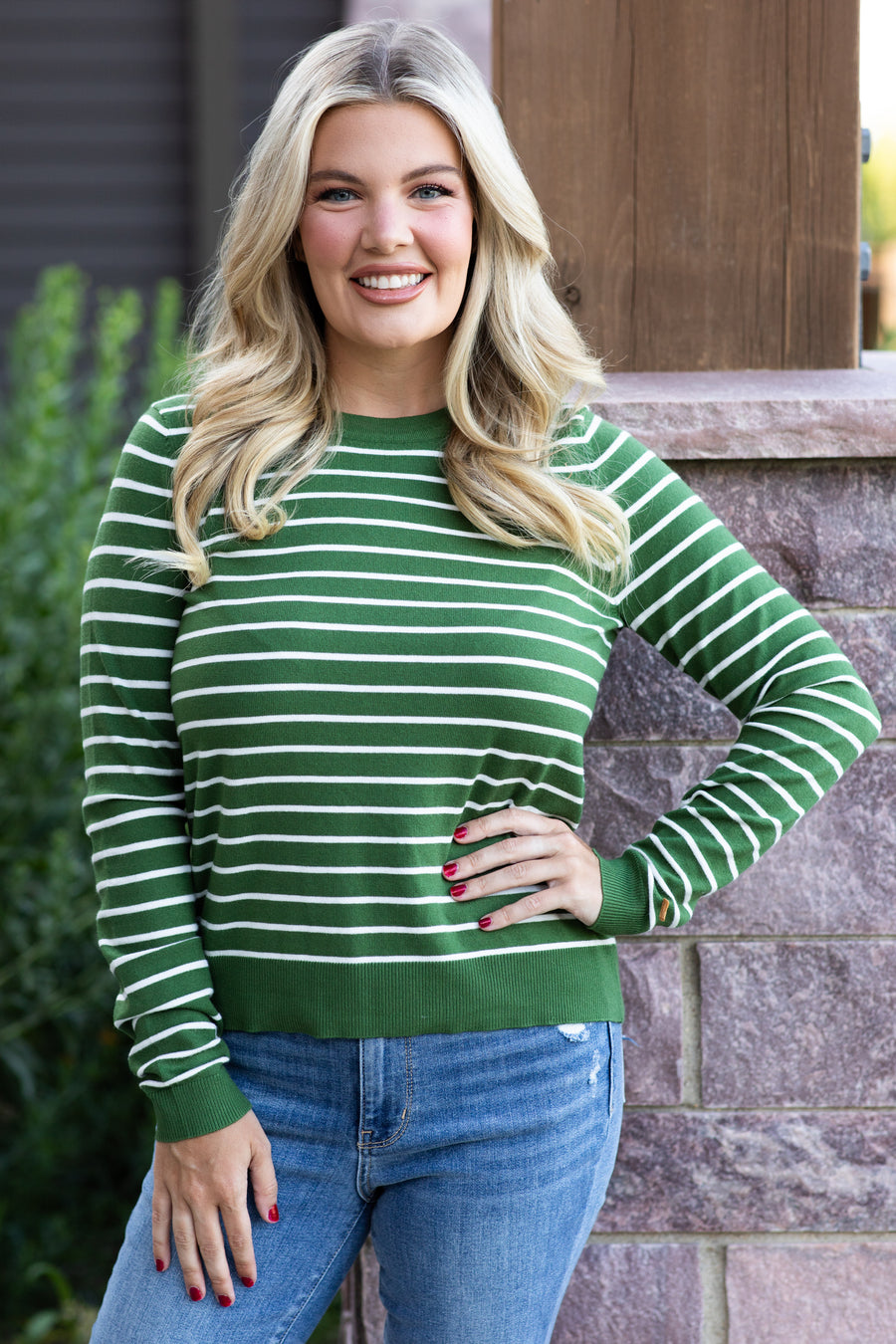 Green Striped Long Sleeve Sweater