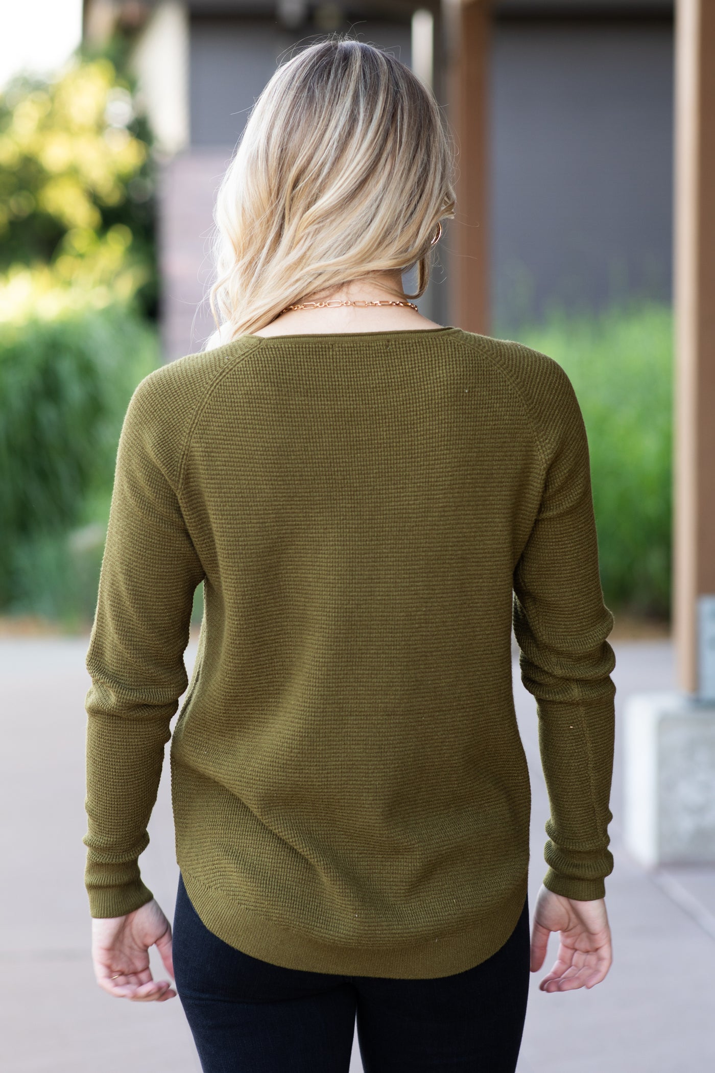 Moss Raglan Sleeve Waffle Knit Top